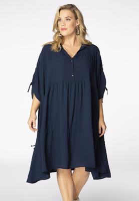 Yoek Wijde jurk met ruches | Blauw | Maat 58/60