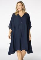 Yoek Wijde jurk met ruches | Blauw | Maat 58/60