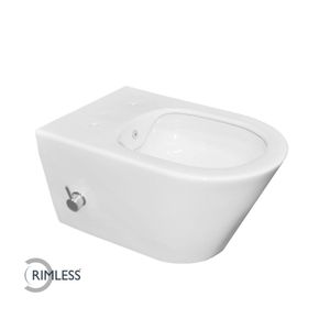 Wiesbaden Wandcloset Luxe Rimless 53 cm Inclusief Ingebouwde Bidet Wit