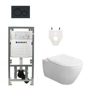 Villeroy & Boch Subway 2.0 DirectFlush CeramicPlus toiletset slimseat zitting met Geberit reservoir en bedieningsplaat mat zwart 0701131/GA26033/GA91964/SW420200