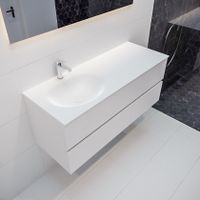 Mondiaz Vica Moon badmeubel wit mat 120 cm 2 lades solid surface enkele spoelbak links 1 kraangat