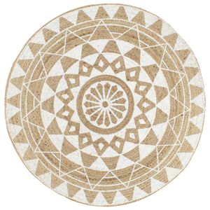 VidaXL Vloerkleed handgemaakt met witte print 150 cm jute