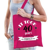 Cadeau tas voor dames - 40 en perfect - fuchsia roze - katoen - 42 x 38 cm - veertig - shopper