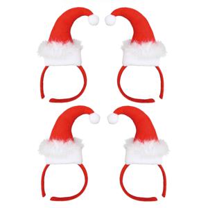 Kerst diadeem/haarband - 4x - kerstmuts met veren - rood - polyester - Miss Santa