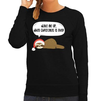 Luiaard Kerstsweater - Wake me up when christmas is over - zwart - voor dames