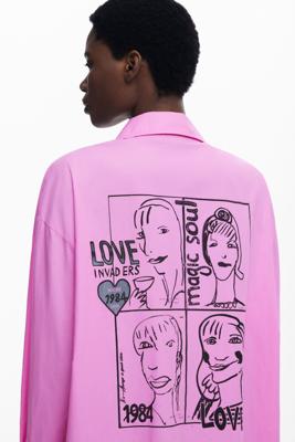 Oversized overhemd met vignetten - RED - L