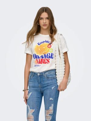 Only Onlbolette Life S/s Top Box Cc Jrs T-shirt Korte Mouw 4936979 Cloud Dancer Orange Vibes