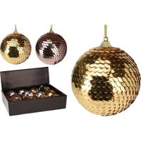 Home & Styling Kerstbal pailletten 7cm goud/roze