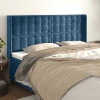 Hoofdbord met randen 163x16x118/128 cm fluweel donkerblauw