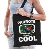 Katoenen tasje parrots are serious cool zwart - papegaaien/ papegaai cadeau tas   - - thumbnail