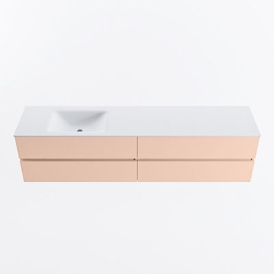 MONDIAZ VICA 200cm badmeubel onderkast Rosee 4 lades. Wastafel CLOUD links zonder kraangat, kleur Talc.