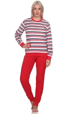 N dames pyjama badstof - Stripes - Warme winter pyjama
