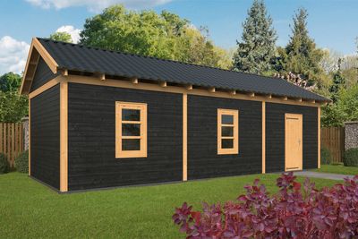 Tuindeco Hamar XL Overkapping type 8 990x445 cm Lariks/Douglashout blank en Zweeds rabat zwart- Zadeldak- Onbehandeld lariks Douglas hout- Tuindeco