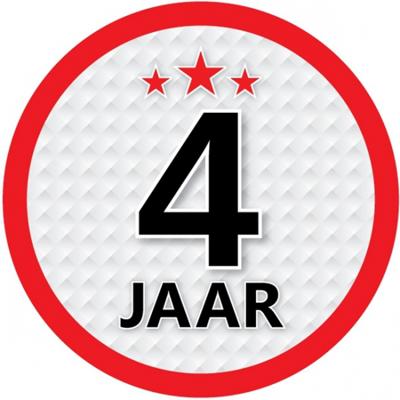 4 jaar leeftijd sticker - rond - Dia 15 cm - 4 jaar verjaardag - jubileum - leeftijd versiering