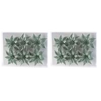 12x Kerstboomversiering mintgroene glitter bloemen op clip 8 cm