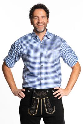 Trachtenhemd Lange Mouw Blauw Geblokt Tirol