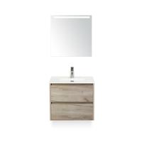 Dante Badmeubelset 60 cm - Craft Oak - Keramische Wastafel Wit Cover - met Sence Spiegel