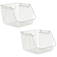 Opbergmandje - Set van 2x stuks - wit - stapelbaar - 29 x 27 x 21 cm - Opbergmanden - opruim mandjes