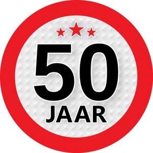 50 jaar leeftijd sticker - rond - Dia 9 cm - 50 jaar verjaardag/jubileum/leeftijd versiering