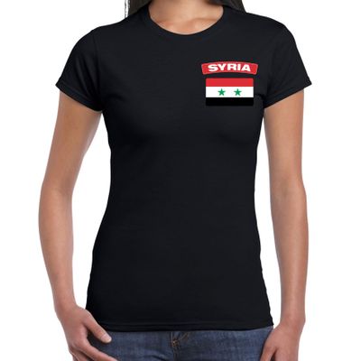 Syria t-shirt met vlag Syrie zwart op borst voor dames Syria t-shirt met vlag Syrie zwart op borst voor dames