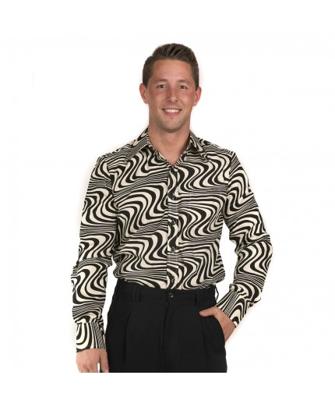 70's Retro Blouse Wavy, Black / White-XS | 23% korting