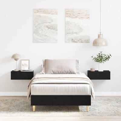 Bedframe Zwart eiken 90 x 190 cm Bewerkt hout
