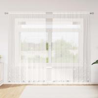 VidaXL Kantgordijn met gordijnen bloemen wit 240 x 200 cm polyester
