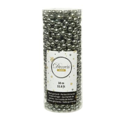 Decoris Kralenslinger - antraciet grijs - 10 meter - kunststof - glans - kerstslinger - kerstversier