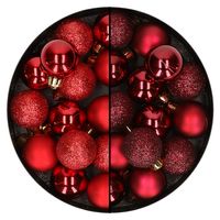 28x stuks kleine kunststof kerstballen bordeaux rood en rood 3 cm - thumbnail