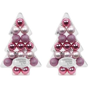 34x Mix roze kunststof kerstballen pakket kerstboom 3 cm