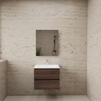 ACTIE BWS Badmeubel | Paris | Sonoma Choco 60 cm | Mat Wit Wastafel | 1 Kraangat