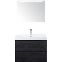 Maxx XL Badmeubelset 80 cm - Black Oak - Wastafel Just 1 Kraangat met LED Spiegel