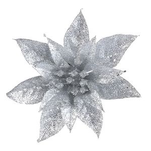 1x Kerstversieringen glitter kerstster zilver op clip 15 cm   -