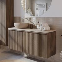 Ben Linea badmeubel incl. beige betonnen waskom links 120x45x71cm eiken grijs