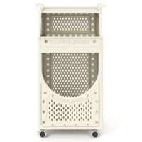 3-traps Waskar Opvouwbare Waszak met Vergrendelbare Wielen Mand 6 Haken Ruimtebesparende Verrijdbare Utility-kar