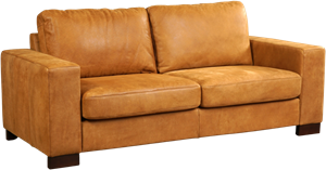 Cognac leren moderne 2.5-zitsbank Enjoy - poot hout bruin - Kenia Leer Cognac (cognac leer)