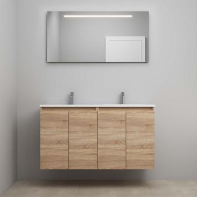 On-Line Badkamermeubelset - 120 cm - Voorgemonteerd - Greeploos 4 Deuren - Acryl Wastafel - 2 Kraangaten - Spiegel met LED-Verlichting - Eiken