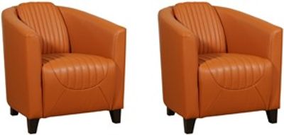 Set van 2 Cognac leren landelijke kuipstoel Press Special - poot hout zwart - Massif Leer Amaretto (cognac leer)