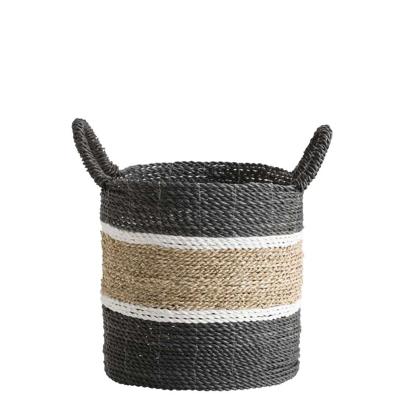 Leen Bakker - Mand Bologna - Naturel/zwart/wit - 35xØ33 Cm - Zeegras - Beige