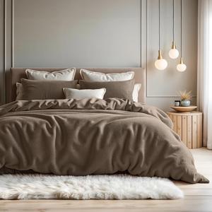 Dekbedovertrek Teddy Snuggle Katoen Donker Taupe-1-persoons (140 x 200/220 cm)