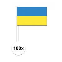 100x Oekraine decoratie papieren zwaaivlaggetjes   -
