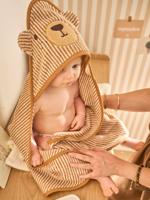 Badcape + washandje PETIT OURS, met gerecycled katoen beige, gestreept