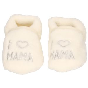 Creme witte jongens/meisjes baby slofjes I love mama