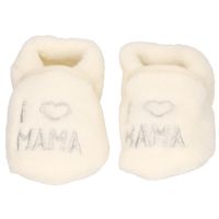 Creme witte jongens/meisjes baby slofjes I love mama