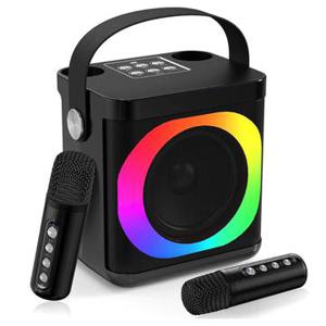 YS307 Home Karaoke Bluetooth Speaker RGB Licht Luidspreker met 2 Microfoons - Zwart