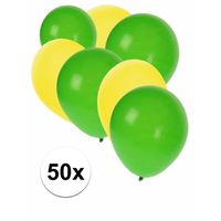 50x Ballonnen - 27 cm - geel / groene versiering - thumbnail