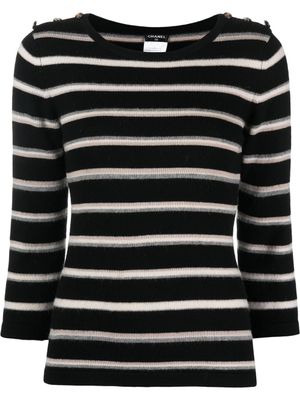 CHANEL Pre-Owned pull rayé à boutons CC (2010) - Noir