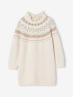 Jacquard jurk in tricot voor meisjes ecru