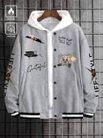 Bon&Bon Men's Navy Blue Colorblock Letter Graphic Bomber Jacket Light Grey / XL