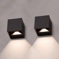 Set van 2 Kansas Solar LED wandlampen XL - Kubus downlight - Incl. Bewegingssensor en schemerschakelaar - 3000K warm wit - IP54 waterdicht - Monocrystal - Zwart